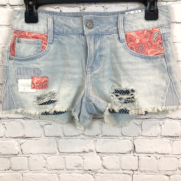 lei Pants - L.e.i. / patchwork distressed cut off shorts